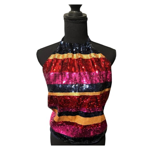 Trina Turk Colorful Sparkly Sequin Open Back Halter Top (NWT) - Picture 2 of 6